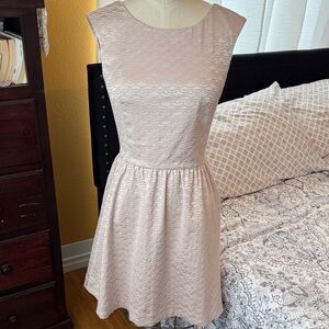 H&M Light Blush Scallop-Texture Fit-and-Flare Mini Dress